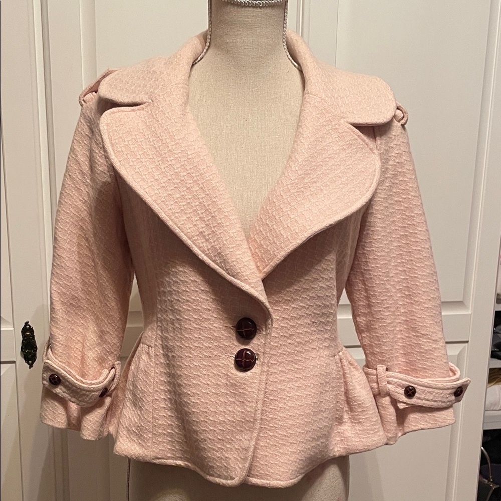 Tweed Textured Blazer Jacket in Soft Peach